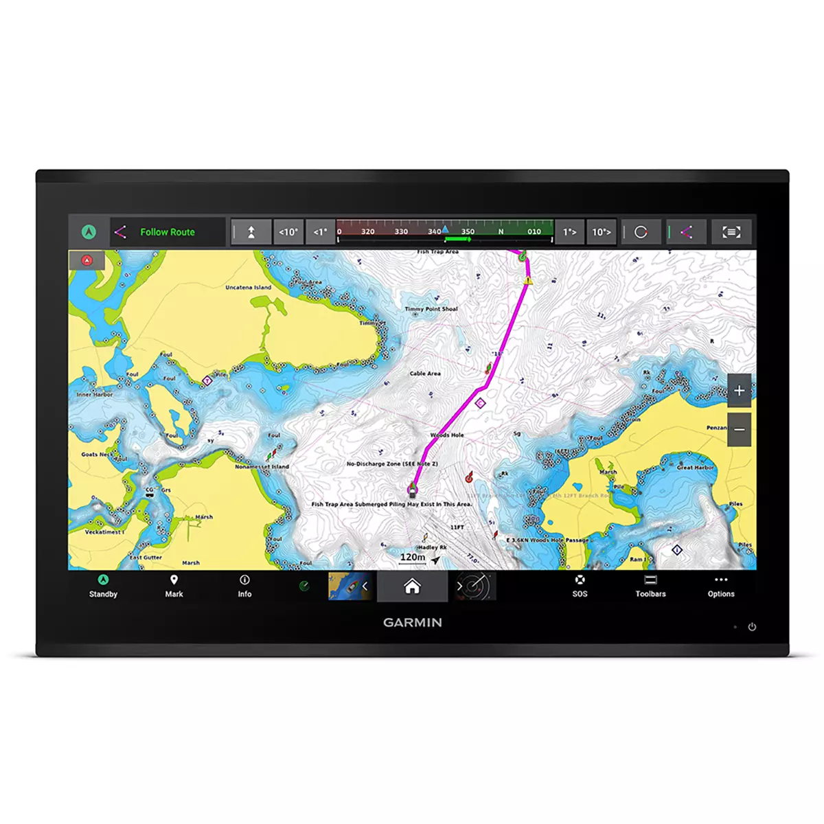 Massive-27-inch-4K-IPS-display-showing-expansive-worldwide-navigation-charts-and-high-resolution-data.webp Garmin GPSMAP 9027 Chartplotter - Image 1