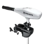 Saltwater transom-mount trolling motor with hand tiller control
